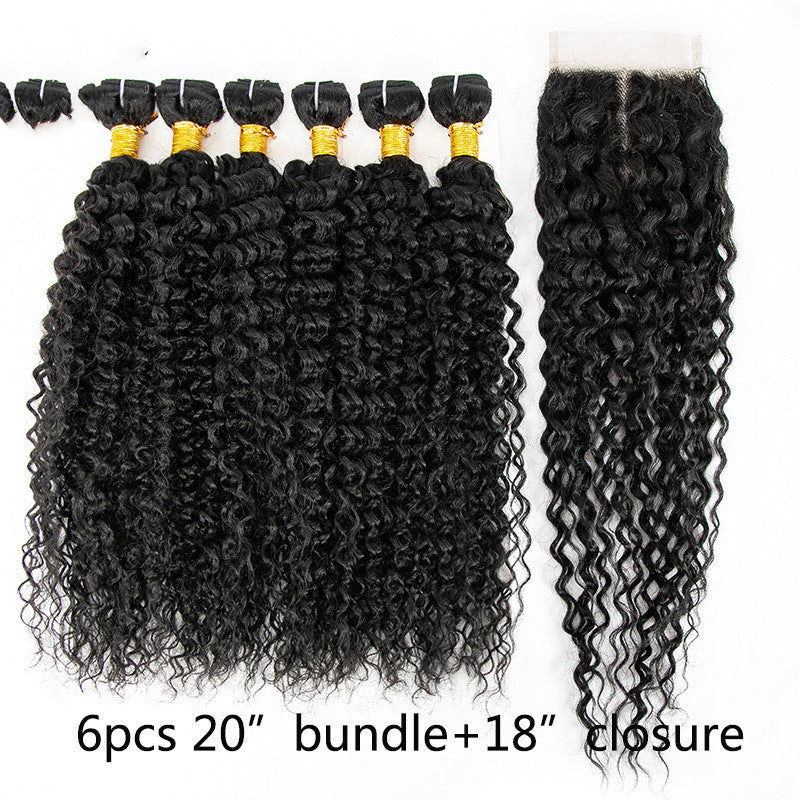 Wig Human Hair Mixed 7-piece Small Curly Curtain Hair Block Set