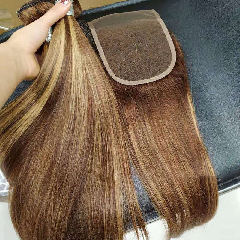 Highlight bundles with closure straight brazilian human hair