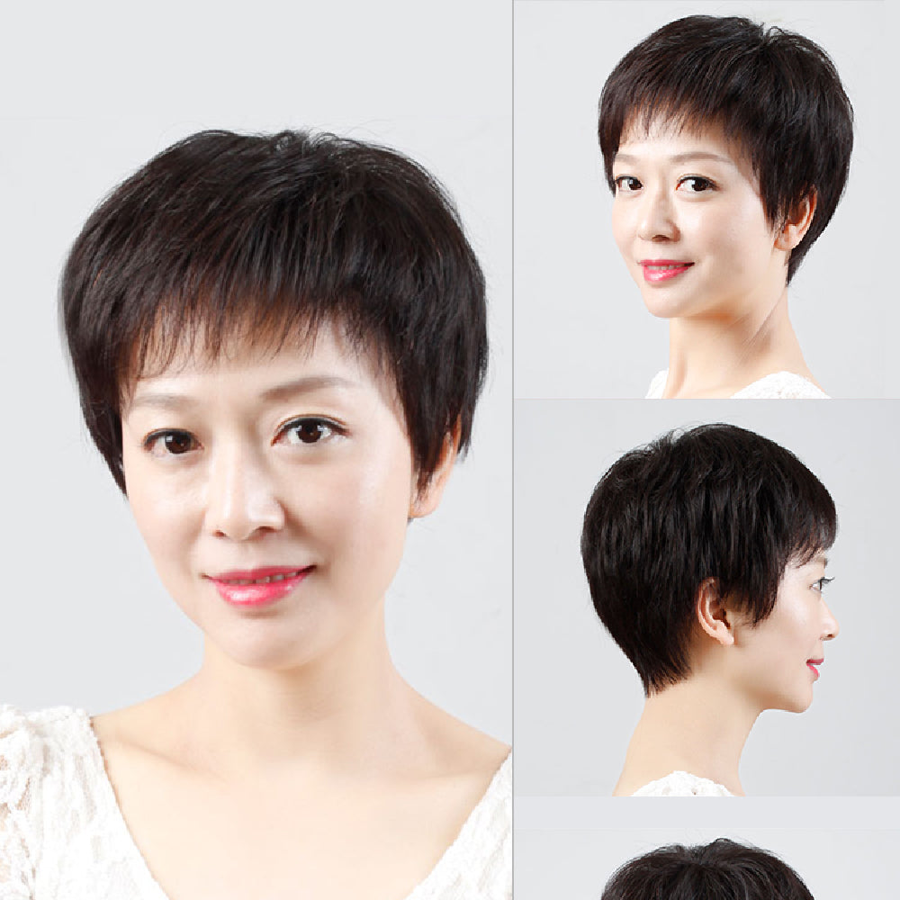 Full Head Wig Female Short Real Human Hair