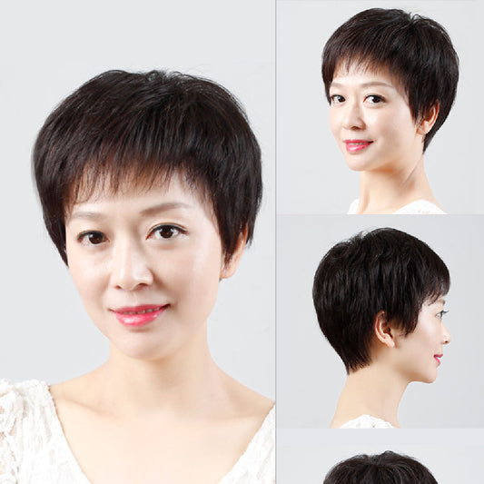 Full Head Wig Female Short Real Human Hair