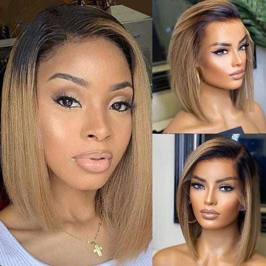 Lace Front Human Hair Wig Straight Short H Air