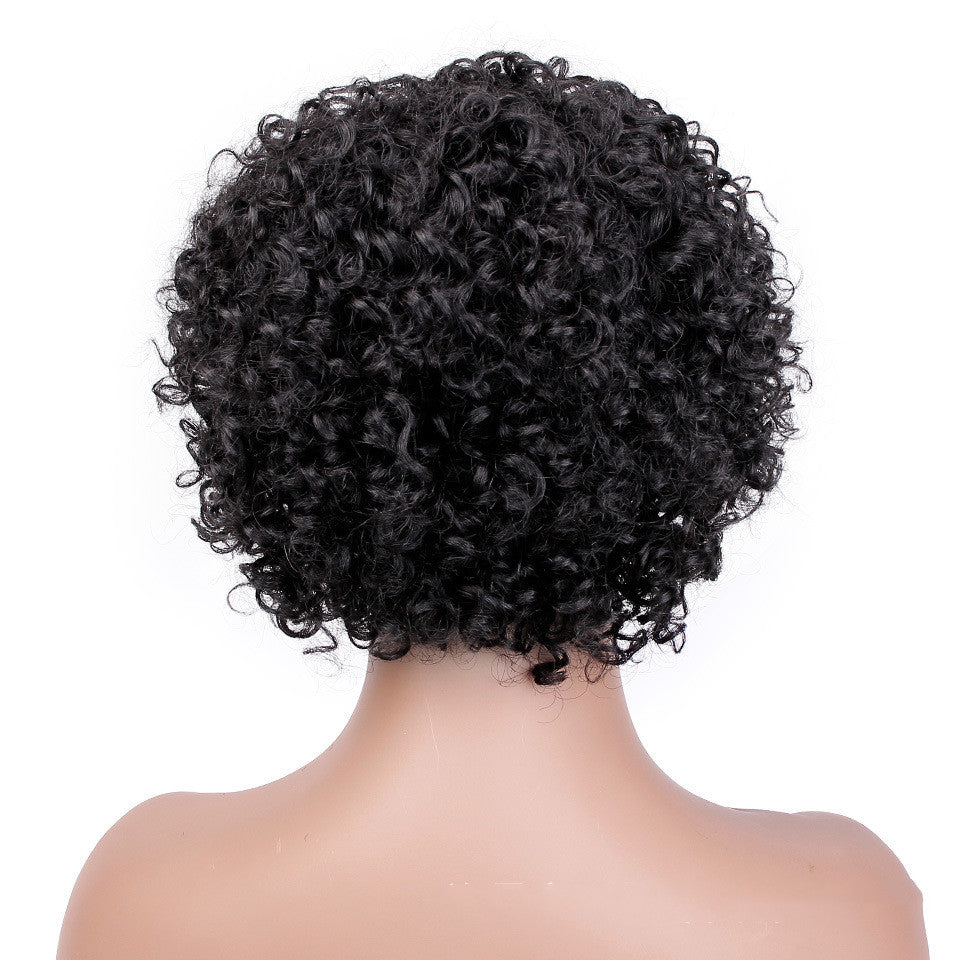 Fashion Wig Hair Set Short Curly Hair Real Human Hair Headgear