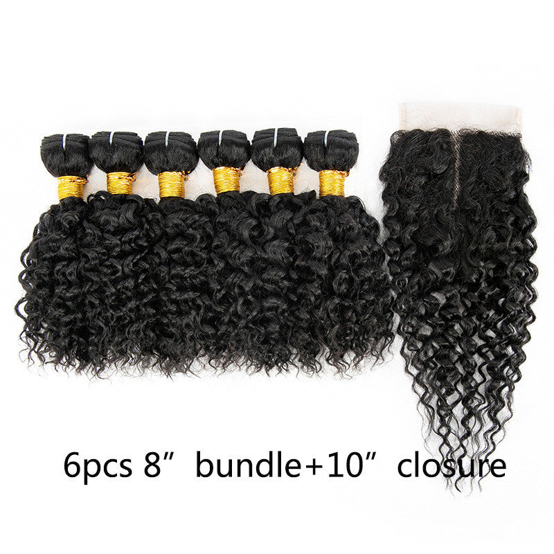 Wig Human Hair Mixed 7-piece Small Curly Curtain Hair Block Set