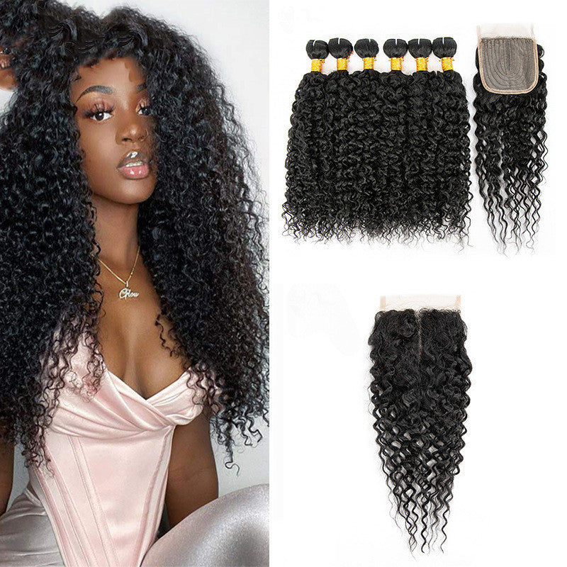 Wig Human Hair Mixed 7-piece Small Curly Curtain Hair Block Set