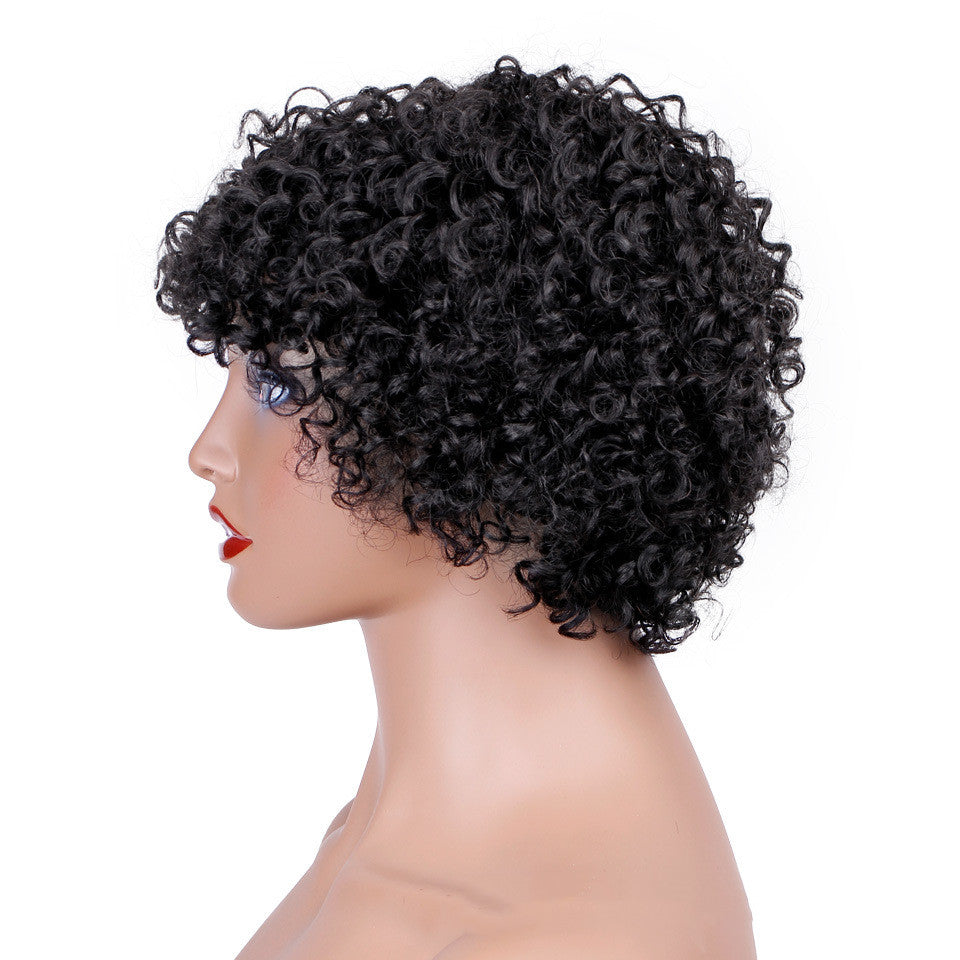 Fashion Wig Hair Set Short Curly Hair Real Human Hair Headgear